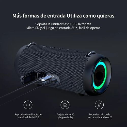 Bocina Portátil Recargable Estéreo Con Bluetooth Negro