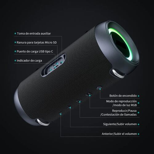 Bocina Portátil Recargable Estéreo Con Bluetooth Negro