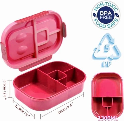Lonchera Bento Box 1300ml 4 Compartimentos A Prueba De Fugas Rosa Chicle