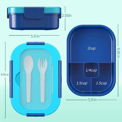 Lonchera Bento Box 1300ml 4 Compartimentos A Prueba De Fugas Azul