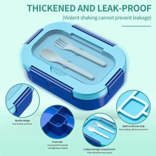 Lonchera Bento Box 1300ml 4 Compartimentos A Prueba De Fugas Azul