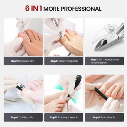 Alicate Para Uñas Corta Antisalpicaduras Pedicure Y Manicure 10 Pz Plata con Negro