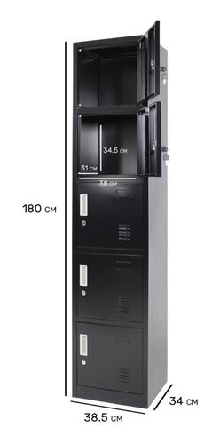Locker Negro Metalico 5 Puertas Casilleros Oficina Cerradura