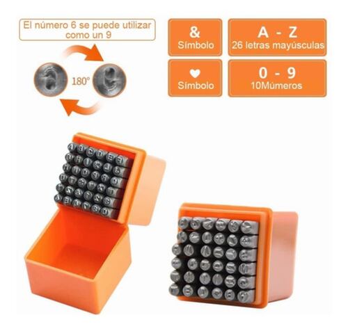 Letras Y Numeros De Golpe 3 Mm Con Estuche 37pcs  Naranja