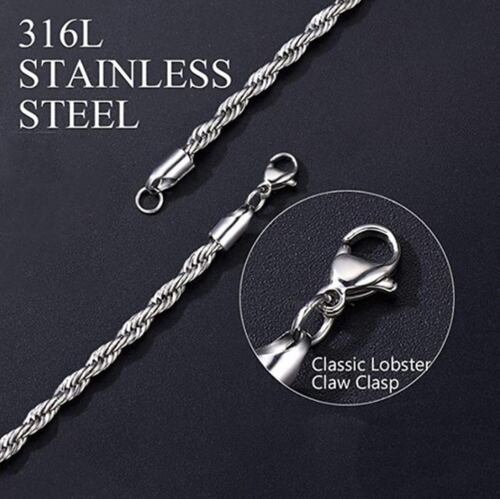 Cadena Torsal 3/4mm Acero Inoxidable Hombre Collar 60cm L Plateado