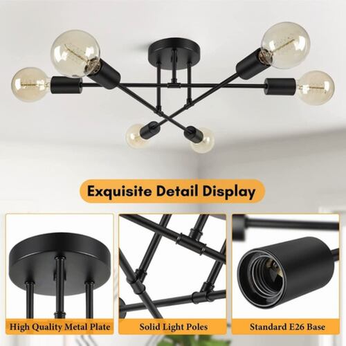 Lámpara De Techo Moderna De 6 Luces Para Dormitorio, Negro