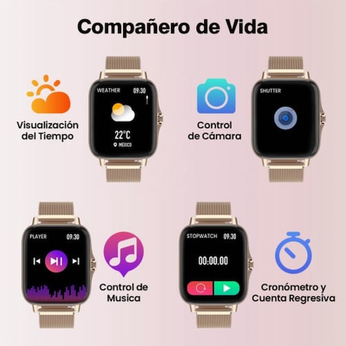 Reloj Inteligente Deportivo Bluetooth, Smartwatch Para Mujer Dorado