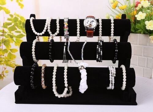 Exhibidor Porta Pulseras y joyeríacon porta Reloj Con 3 Niveles Negro