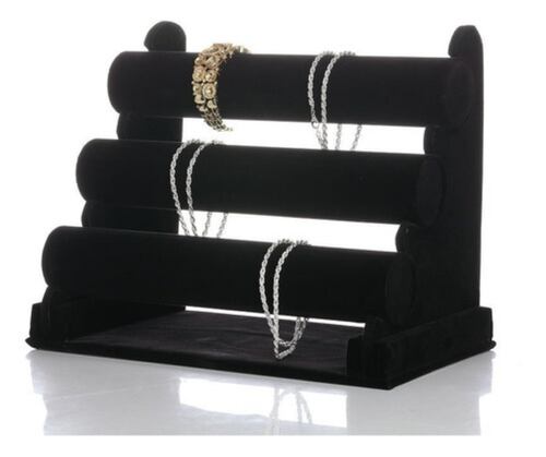 Exhibidor Porta Pulseras y joyeríacon porta Reloj Con 3 Niveles Negro