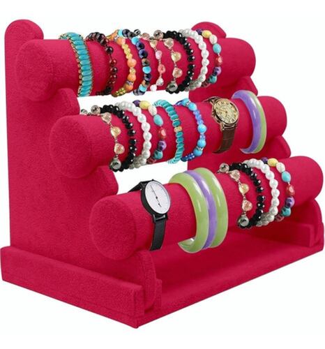 Exhibidor Porta Pulseras y joyeríacon porta Reloj Con 3 Niveles Rosa Fuscia