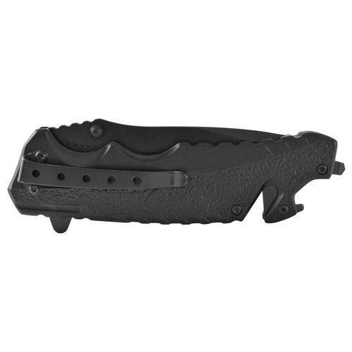 Navaja Wallis con mango de metal negro, hoja negra lisa, con clip