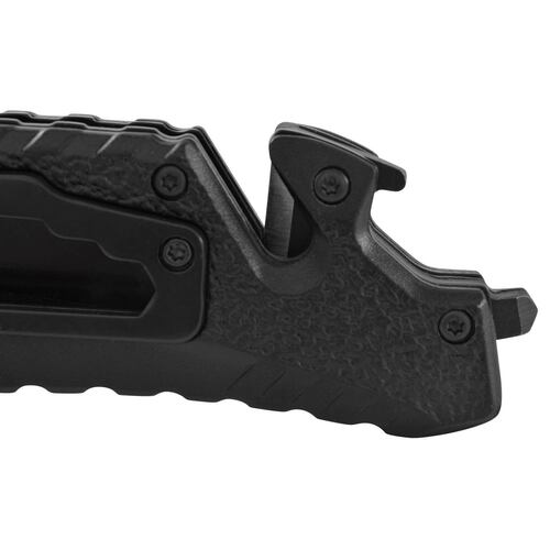 Navaja Wallis con mango de metal negro, hoja negra lisa, con clip