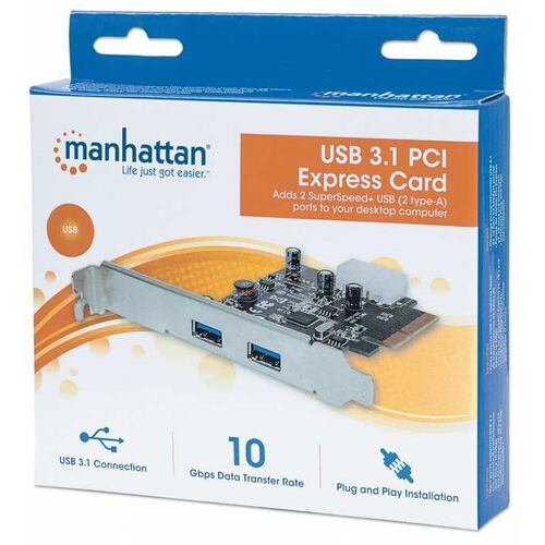 Tarjeta PCI Express Con 2 Puertos USB 3.1 Manhattan Super Alta Velocidad 151795.