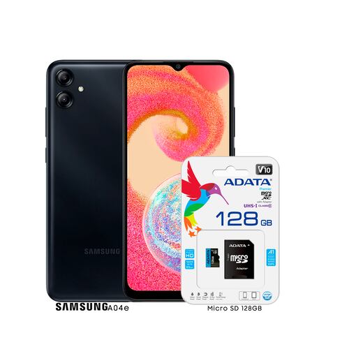 Combo Celular Samsung Galaxy A04e Batería 5000 mAh Negro   Memoria microSD 128GB.