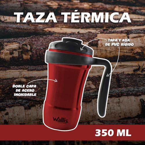 Taza térmica de acero inoxidable, con tapa rosca, 350 ml,  rojo metálico