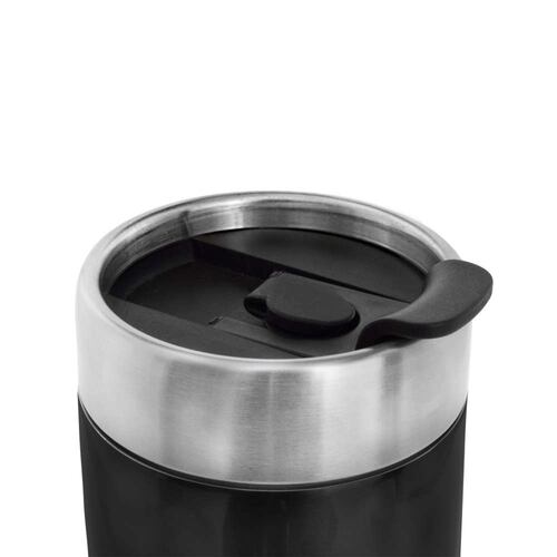Termo de acero inoxidable con popote y taparrosca, 600 ml, negro metálico