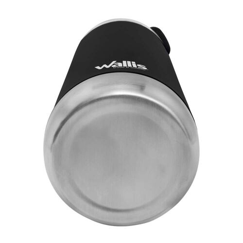 Termo de acero inoxidable con popote y taparrosca, 600 ml, negro metálico