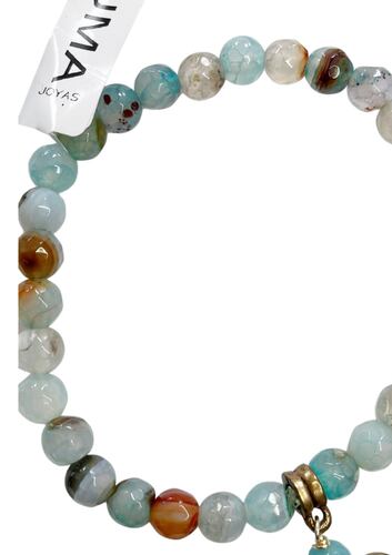 Pulsera elástica hilo Ágatas Pastel y Dije metal  Búho Luma