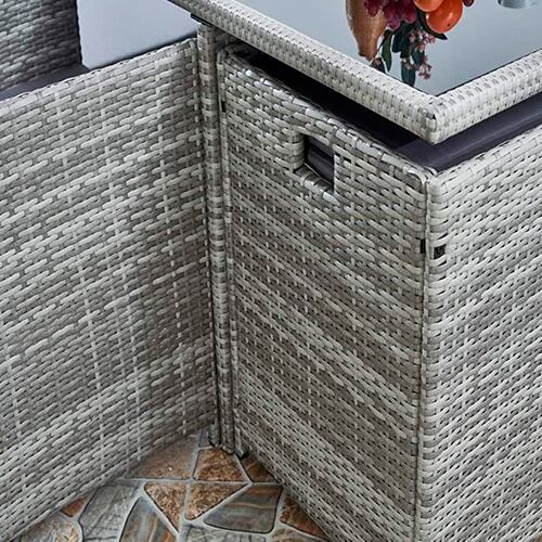 Comedor para Jardin Juego de 8 sillas de ratán acojinadas con Mesa de Vidrio Templado 