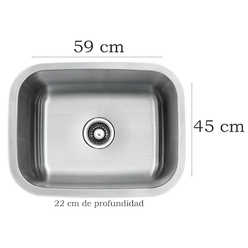 Tarja Sencilla en Acero Inoxidable Para Submontar Mezcladora Flexible y Kit de Instalación (59 cm x 45 cm)