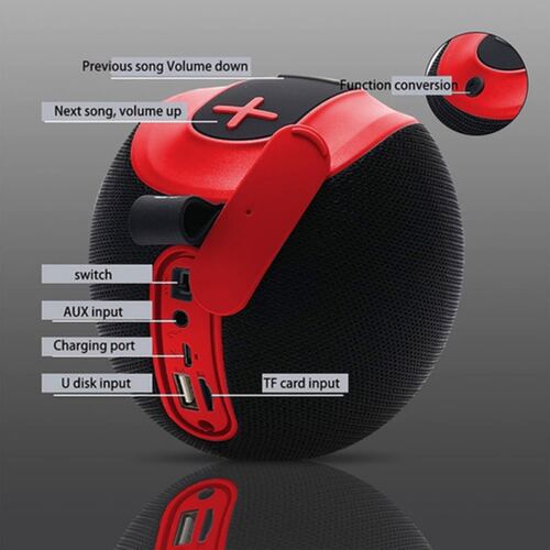 Bocinas Bluetooth Portátil 5.0 Subwoofer Inalámbrico Negro con Rojo