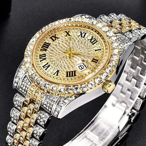 Reloj De Pulsera Plateada De Moda Con Fecha Y Diamantes Para Hombre 