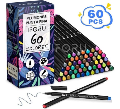 Plumones Punta Pincel Fineliner 0.4mm Marcador 60 Color 