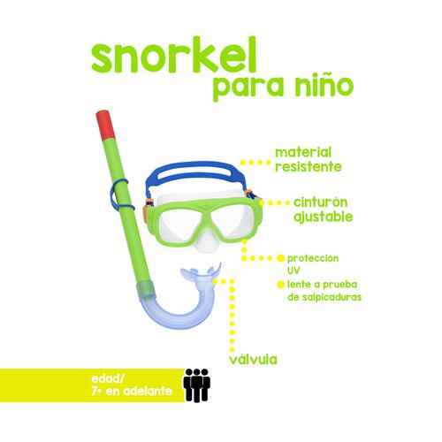 Kit De Buceo Snorkel Bestway Infantil Verde Protección Uv