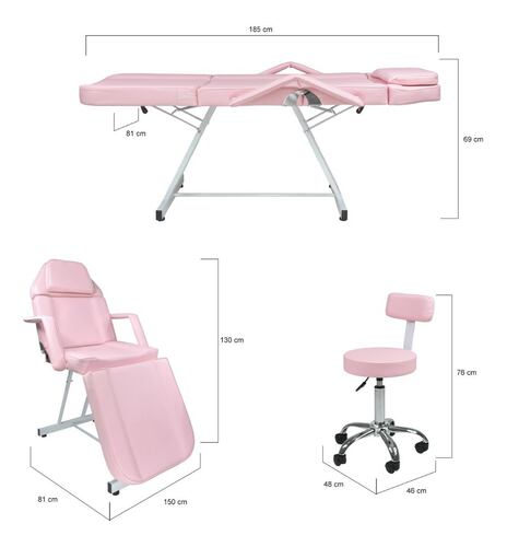 Silla Faciales Reclinable Sillon Cama Masaje Spa Profesional Rosa