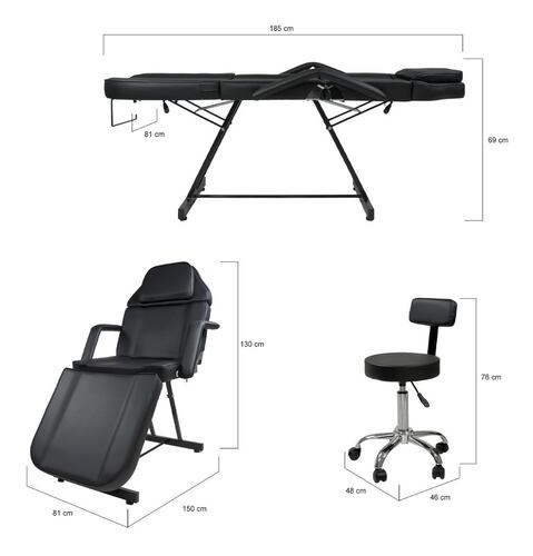 Silla Faciales Reclinable Sillon Cama Masaje Spa Profesional Negra