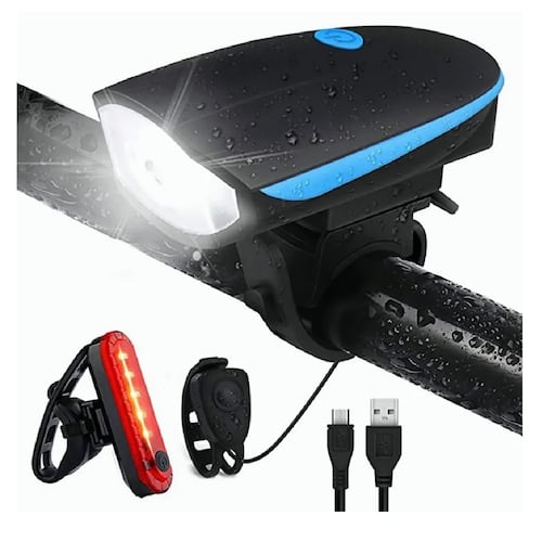 Luz Bicicleta Recargable Delantera Y Traser Y Claxon
