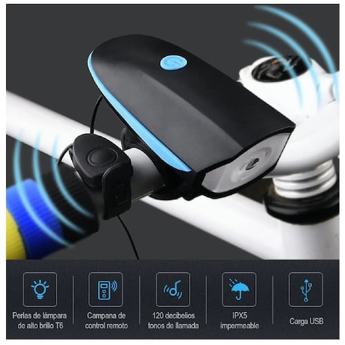 Luz Bicicleta Recargable Delantera Y Traser Y Claxon
