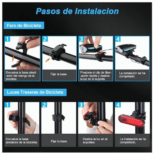 Luz Bicicleta Recargable Delantera Y Traser Y Claxon