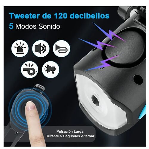 Luz Bicicleta Recargable Delantera Y Traser Y Claxon