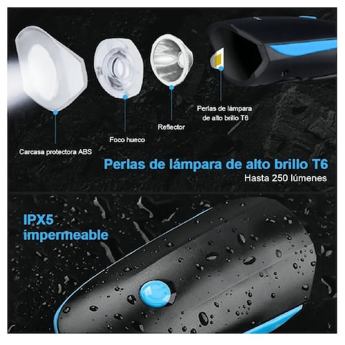 Luz Bicicleta Recargable Delantera Y Traser Y Claxon