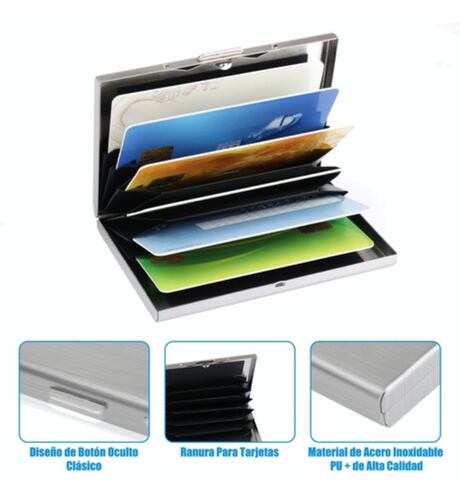 Tarjetero Para Tarjetas De Crédito Metal Inoxidable 2 Piezas Negro y Silver