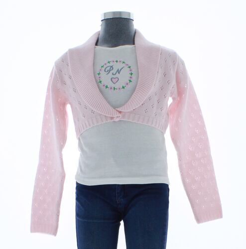 Sueter Niña Bolero Rosa Tejido 3137 6 a 16 Años.