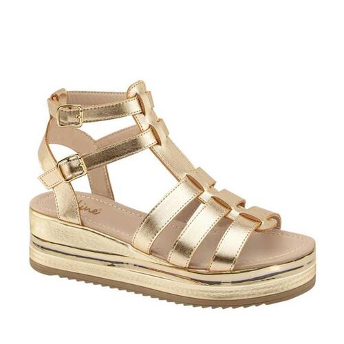 Sandalia de plataforma baja, estilo romano, color dorado, marca Vi Line, mod. 1084860