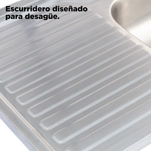 MEER Faucets by CNX | Fregadero para Cocina con Escurridero de Acero Inoxidable Satinado. Tarja para Sobreponer, 80 x 50 x 15 cm