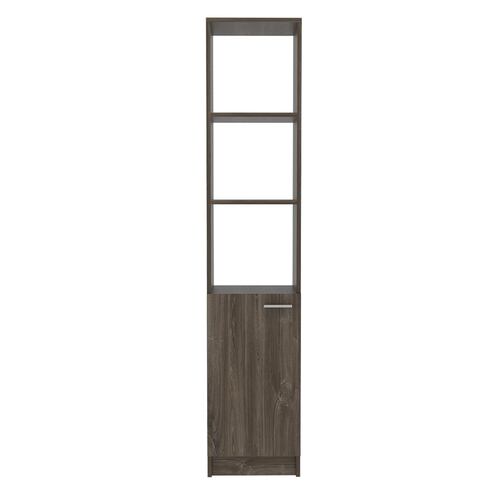 Estante organizador armable para baño Malaga con entrepaños y una puerta color chocolate.