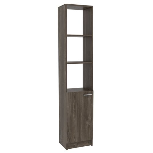 Estante organizador armable para baño Malaga con entrepaños y una puerta color chocolate.