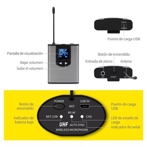 Micrófono Inalámbrico Uhf De 25 Canales Diadema \solap