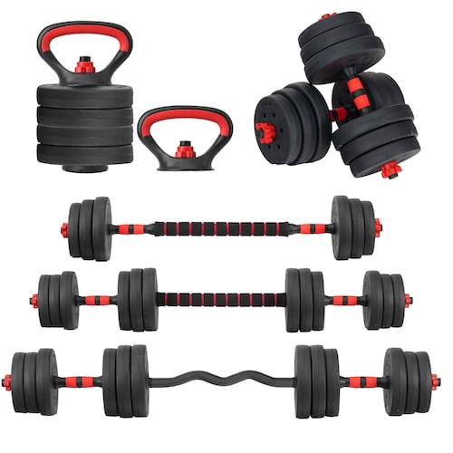 Kit de Mancuernas Altera Con Peso Ajustable 20 KG (Barra Recta + Barra Z + Par de mancuernas + Pesa Rusa + Discos Intercambiables)