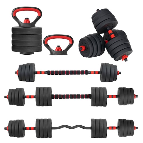 Kit de Mancuernas Altera Con Peso Ajustable 30 KG (Barra Recta + Barra Z + Par de mancuernas + Pesa Rusa + Discos Intercambiables)
