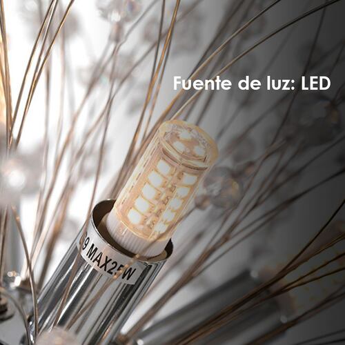 lámpara de techo colgante diente de leon de cristal 55cm diametro lujoso de 12 luces