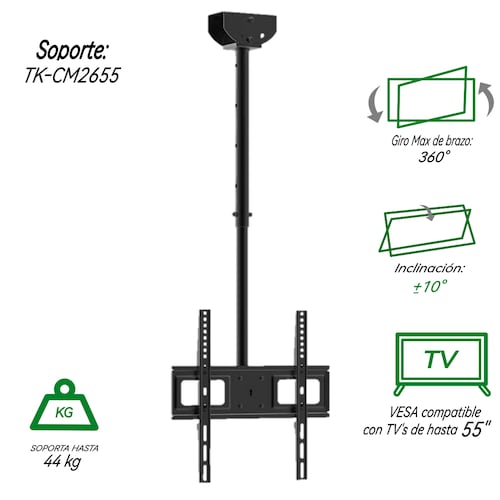 Soporte de Techo para TV Plasma, LCD y LED TAIKA TK-CM2655 360 Grados, MAX VESA 600x400mm, 26-55 Pulgadas