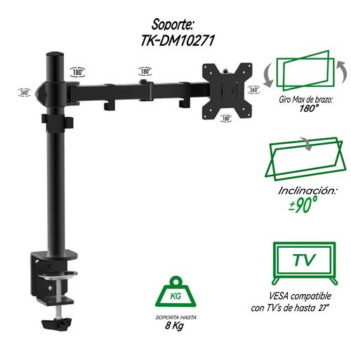 Soporte Escritorio 1 Monitor y TV TAIKA TK-DM10271 MAX VESA 100x100mm 10"-27"