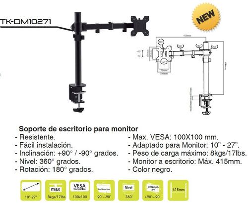 Soporte Escritorio 1 Monitor y TV TAIKA TK-DM10271 MAX VESA 100x100mm 10"-27"