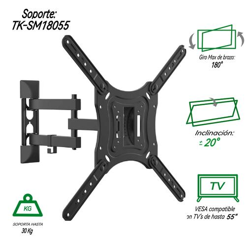Soporte para TV TAIKA TK-SM18055 Plasma, Led, LCD 26-55 Pulgadas Rotación 180 Grados, Vesa MAX 400x400 Carga máximo 30kg