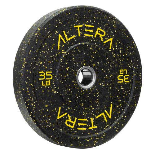 Disco Bumper Olimpico 35LBS Premium Cubierto de Caucho con Anillo de acero Inoxidable 2 Pul para Acondicionamiento de Fuerza y Levantamiento de Pesas (Amarillo)